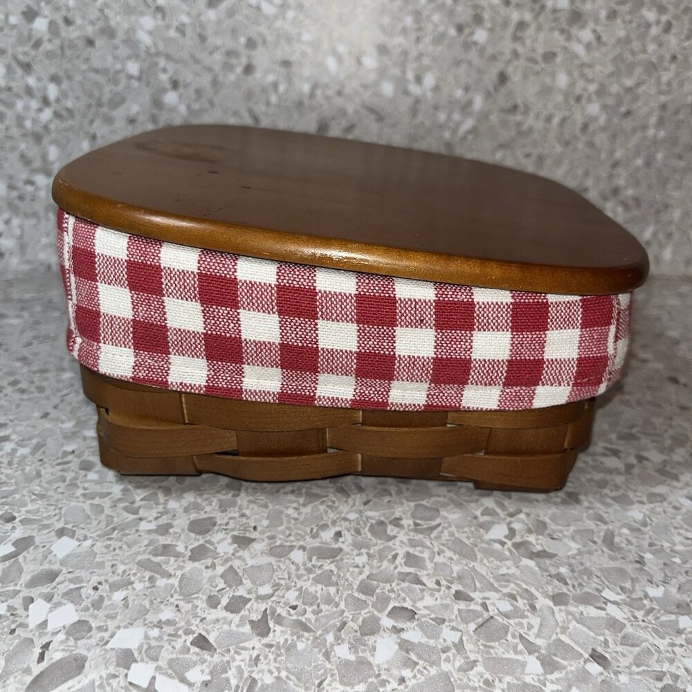 Heritage Mint Ltd Canadian Maple Basket With Lid & Liner Red & White Checkered - Picture 4 of 16